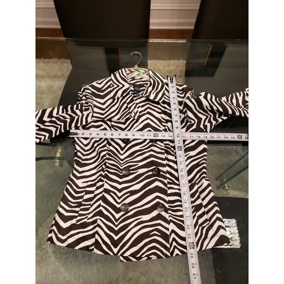 Grace Elements Women's Black White Zebra Print Double Breasted Trench Jacket M - Picture 14 of 16